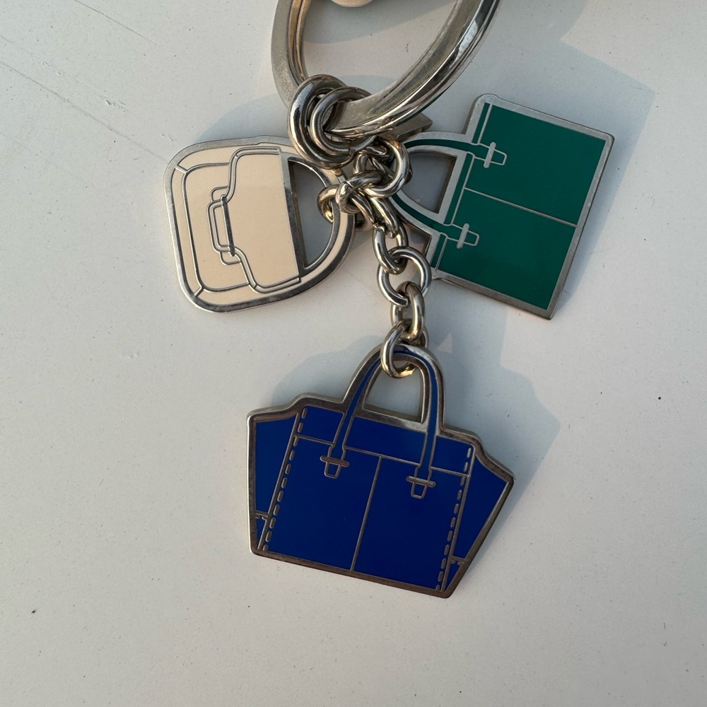 Coach Silver and Blue Handbag Keychain